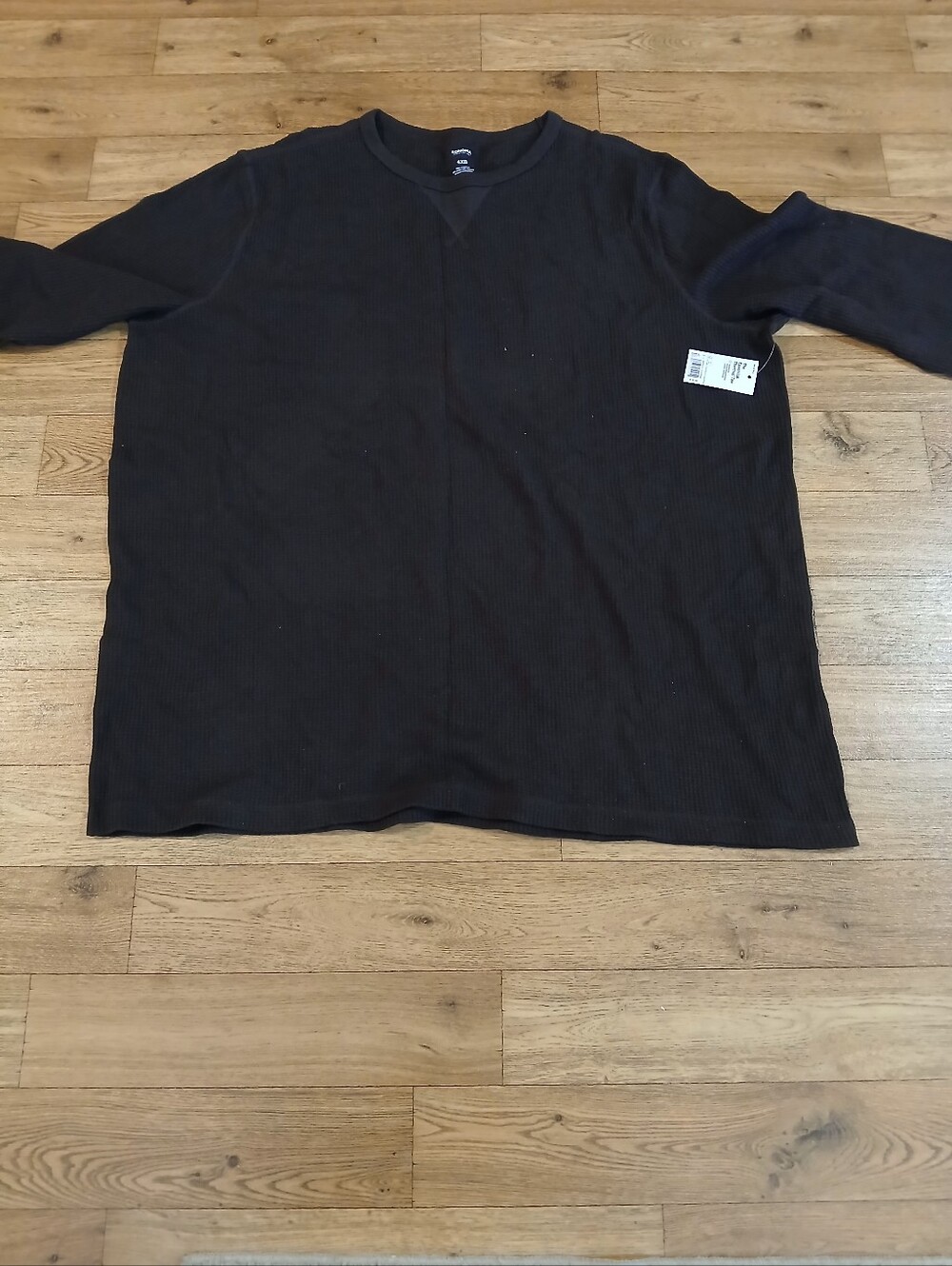 Sonoma Waffle Black Waffle Ribbed Long Sleeve Crewneck Top